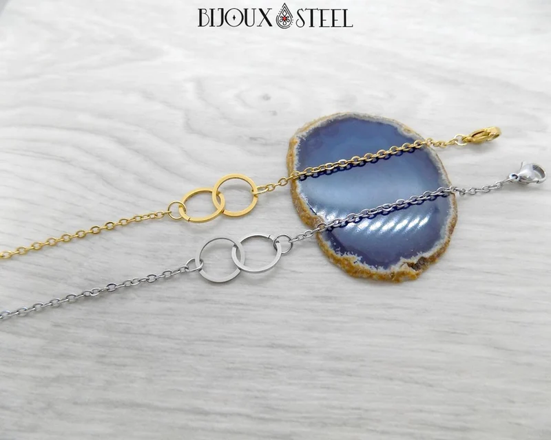 Bracelet anneaux entrelacés en acier inoxydable