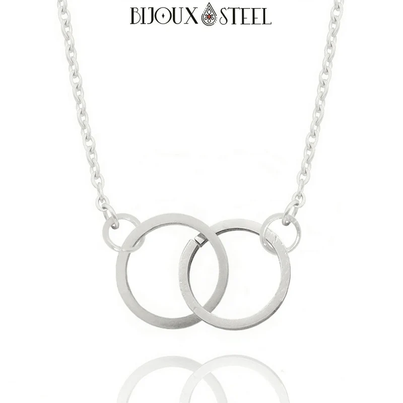 Collier anneaux entrelacés en acier inoxydable