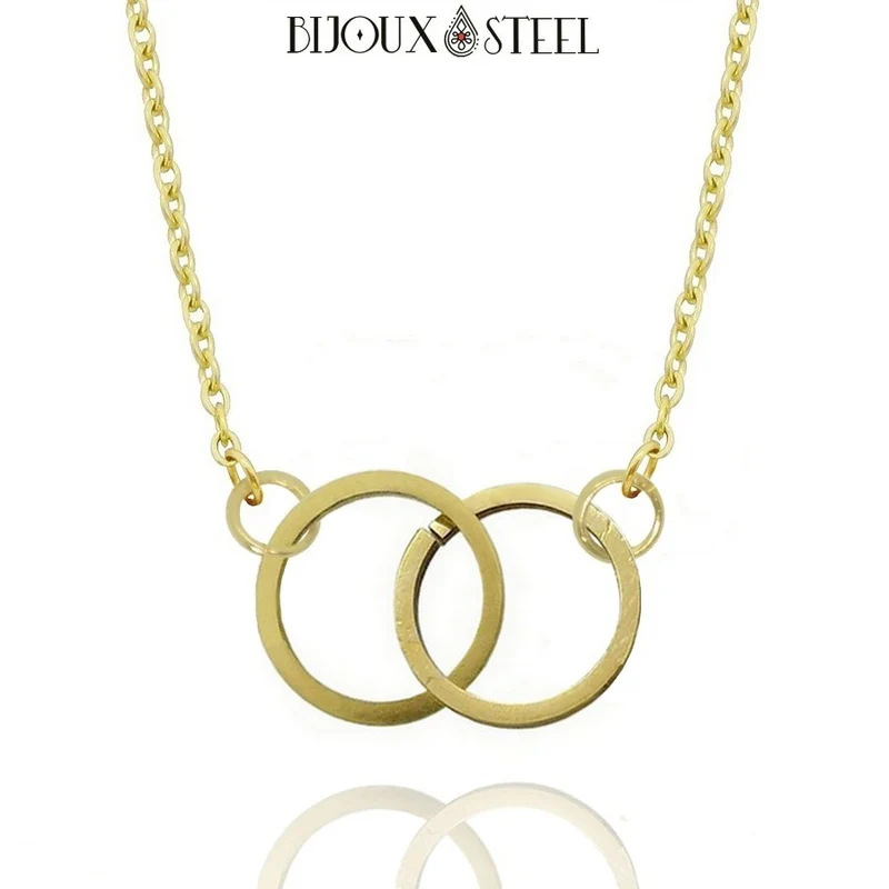 Collier anneaux entrelacés en acier inoxydable