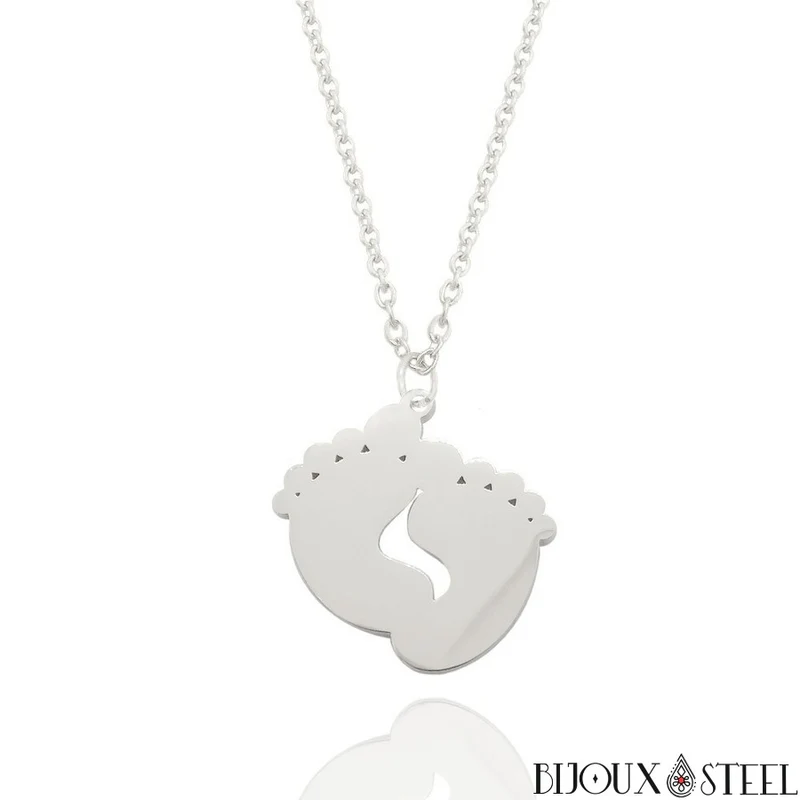 Collier à pendentif pieds de bébé en acier inoxydable