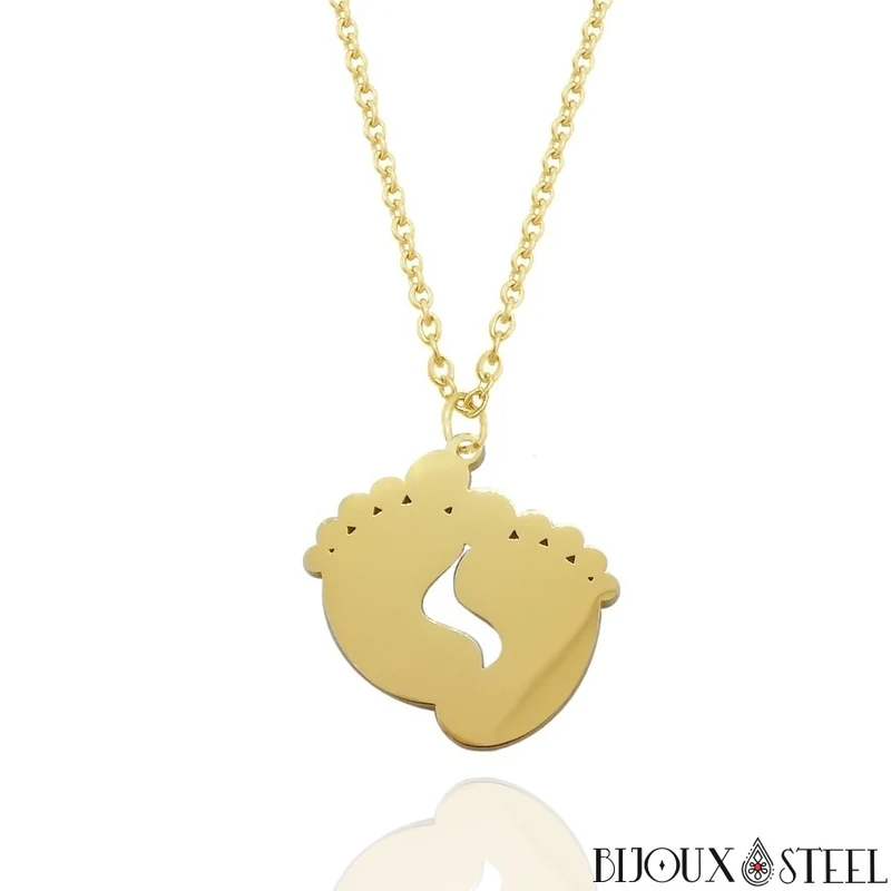Collier à pendentif pieds de bébé en acier inoxydable