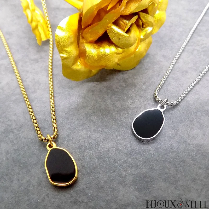 Collier goutte ovale irrégulière en acier inoxydable
