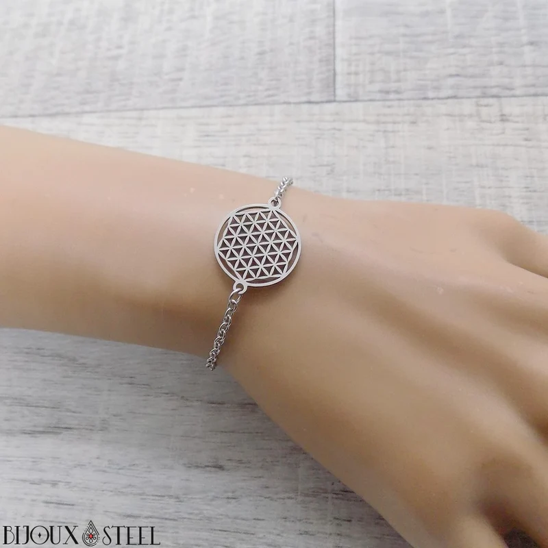 Bracelet fleur de vie en acier inoxydable