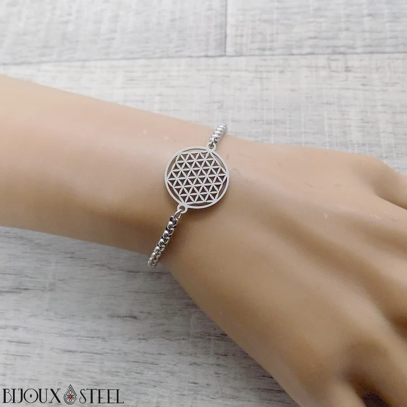 Bracelet fleur de vie en acier inoxydable