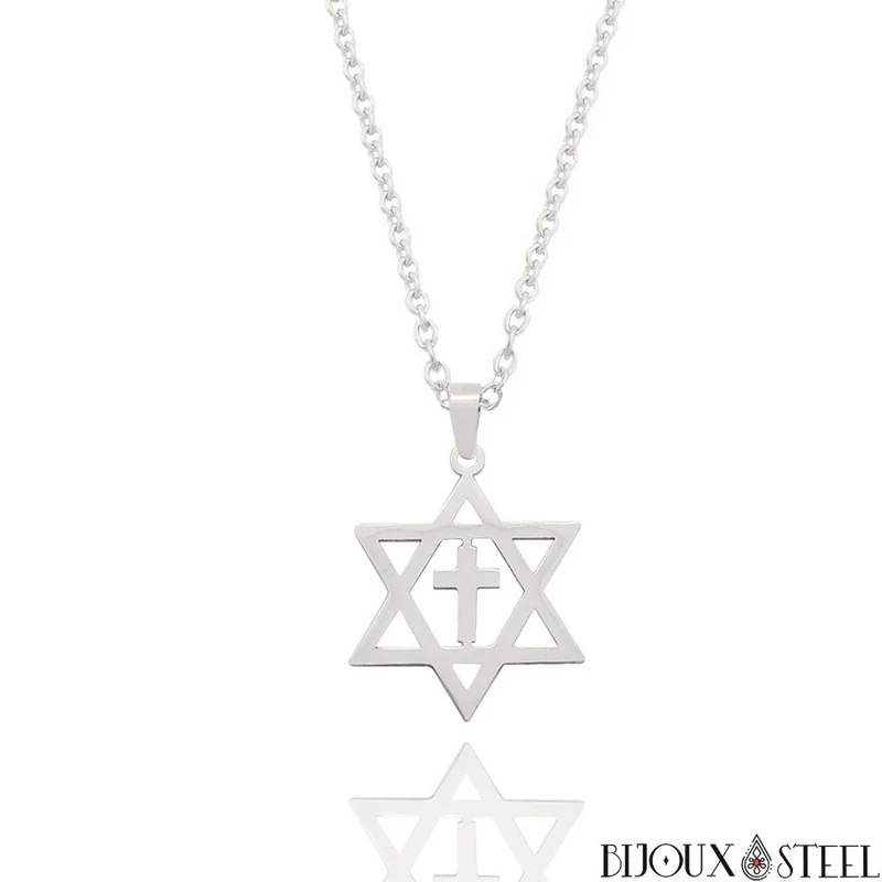 Collier à pendentif croix messianique en acier inoxydable