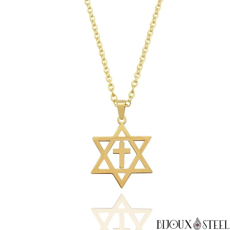 Collier à pendentif croix messianique en acier inoxydable