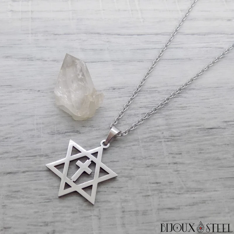Collier à pendentif croix messianique en acier inoxydable