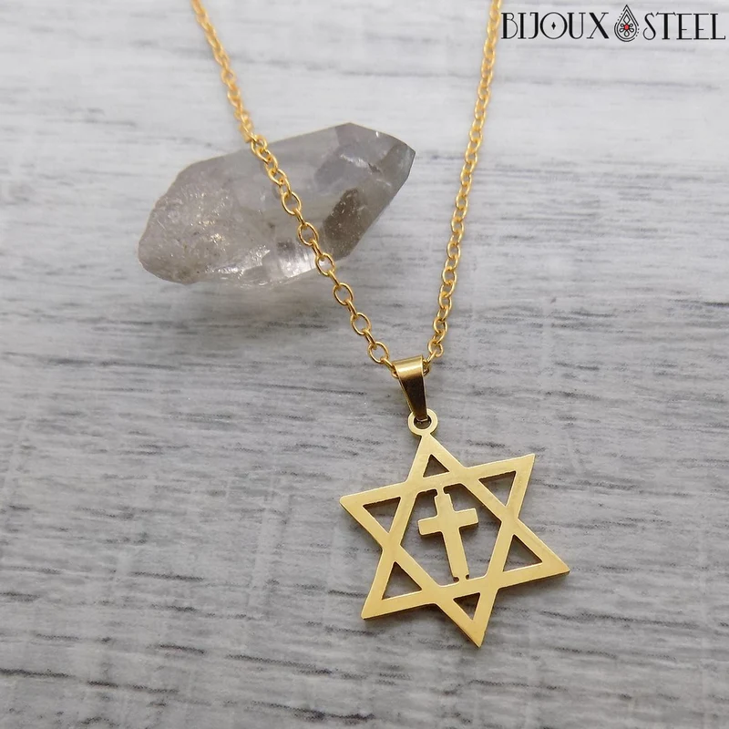 Collier à pendentif croix messianique en acier inoxydable