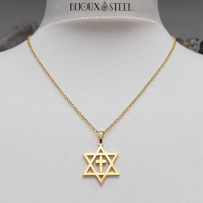 Collier à pendentif croix messianique en acier inoxydable