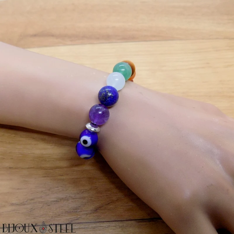 Bracelet mauvais oeil et 7 chakras 10mm