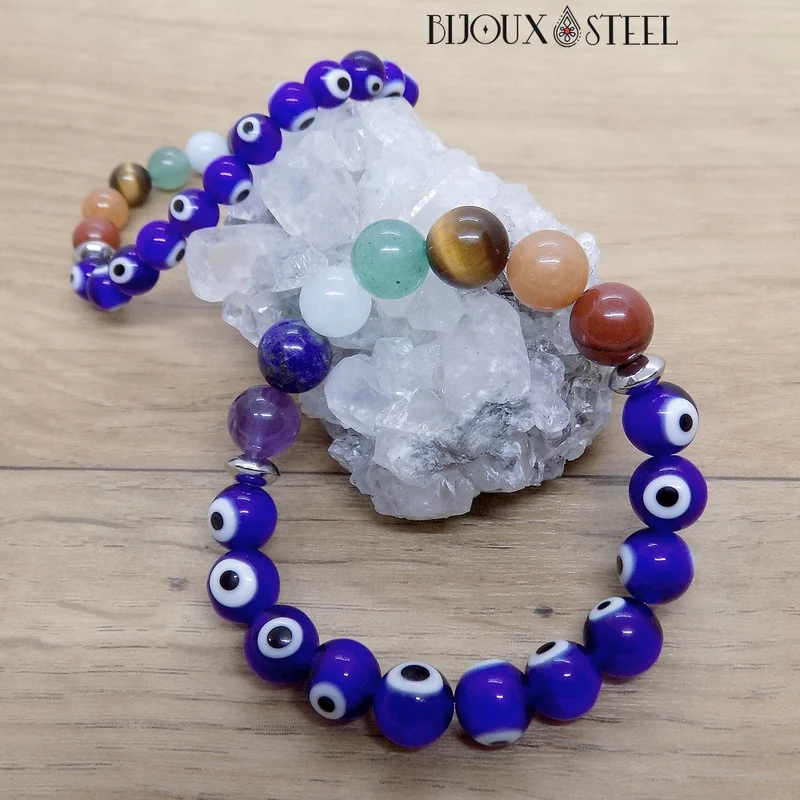 Bracelet mauvais oeil et 7 chakras 10mm