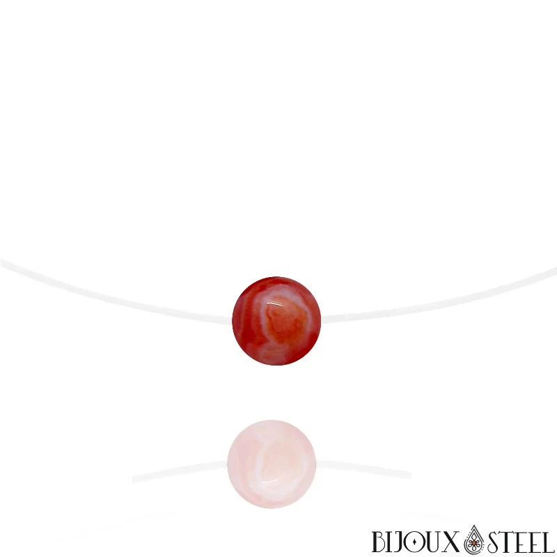 Collier à perle d'agate rouge sur fil de nylon
