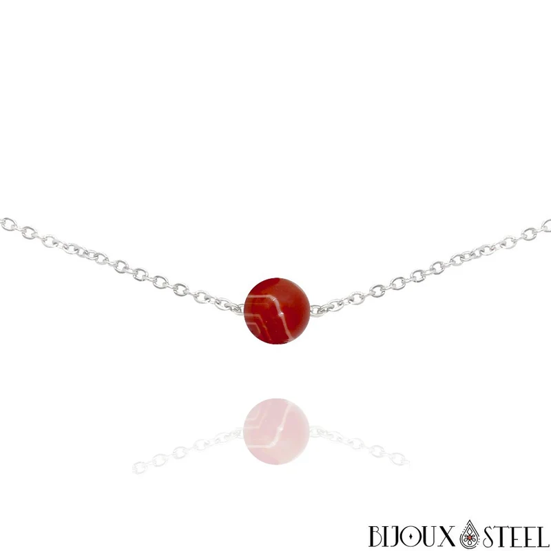 Collier à perle d'agate rouge en acier inoxydable