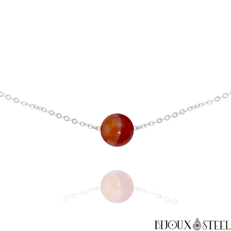 Collier à perle d'agate rouge en acier inoxydable