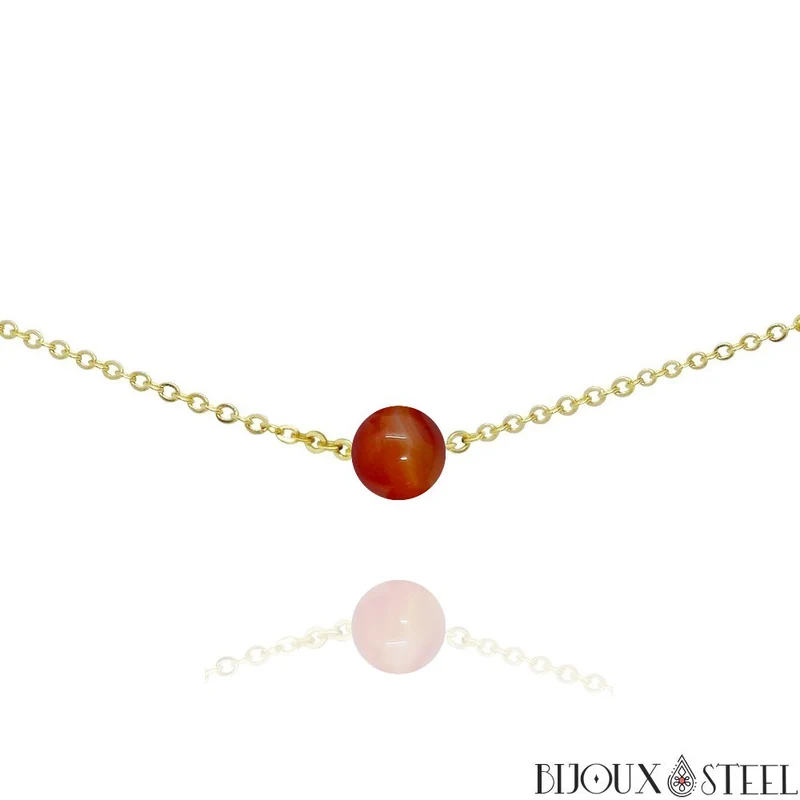 Collier à perle d'agate rouge en acier inoxydable