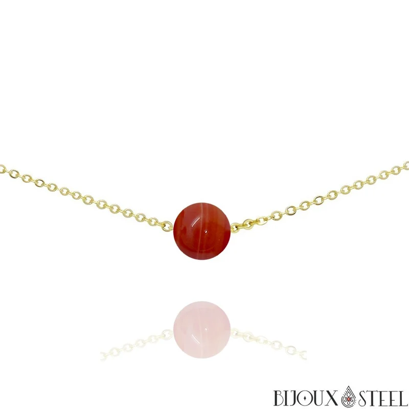 Collier à perle d'agate rouge en acier inoxydable