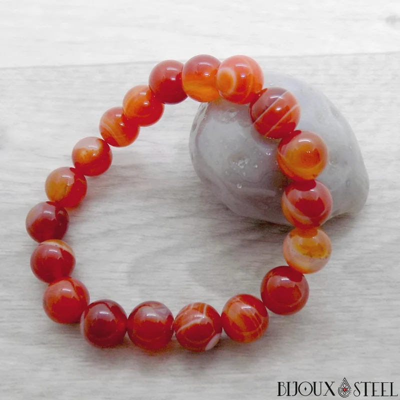 Bracelet en perles d'agate rouge 10mm