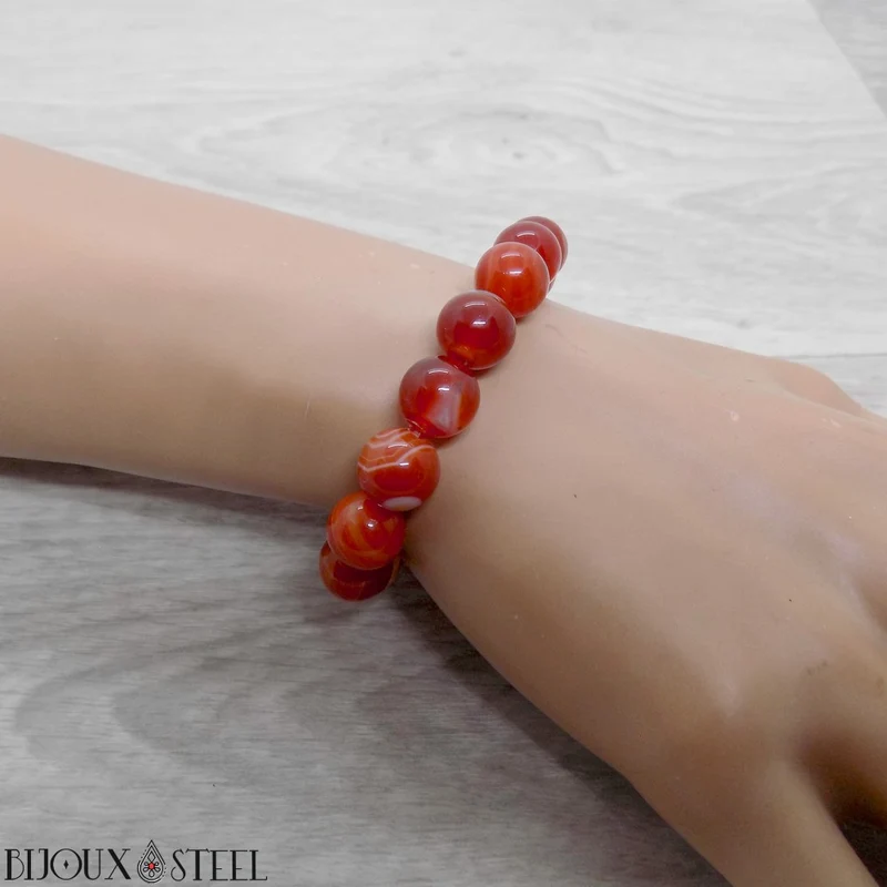 Bracelet en perles d'agate rouge 10mm