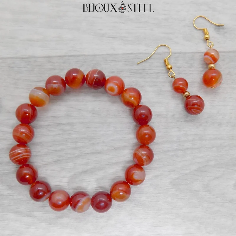 Bracelet en perles d'agate rouge 10mm