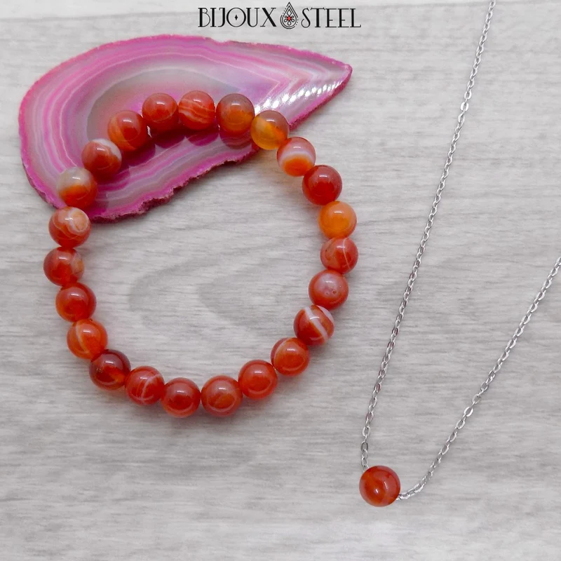 Bracelet en perles d'agate rouge 8mm