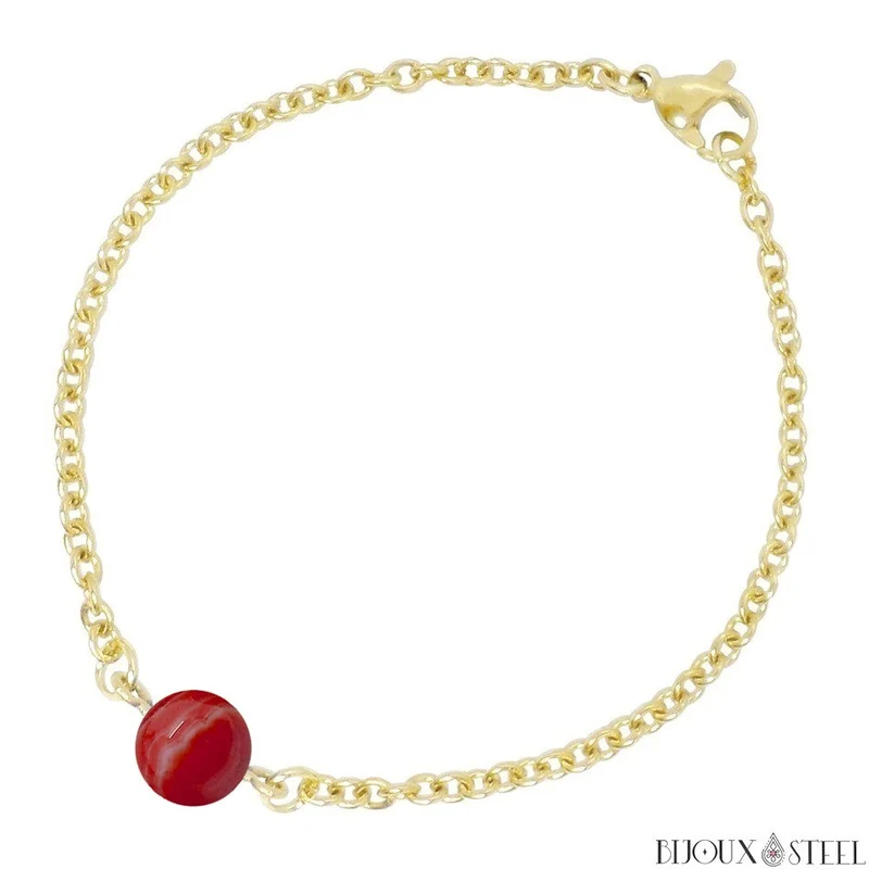 Bracelet à perle d'agate rouge en acier inoxydable