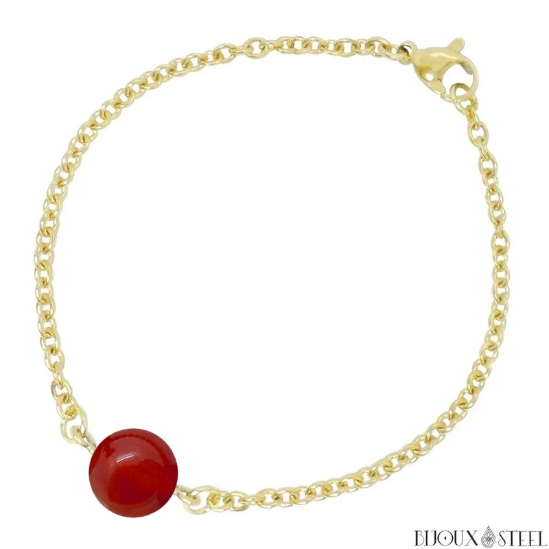 Bracelet à perle d'agate rouge en acier inoxydable