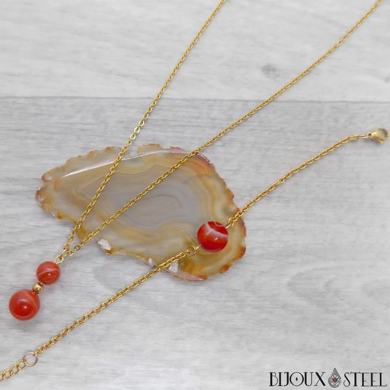Bracelet à perle d'agate rouge en acier inoxydable