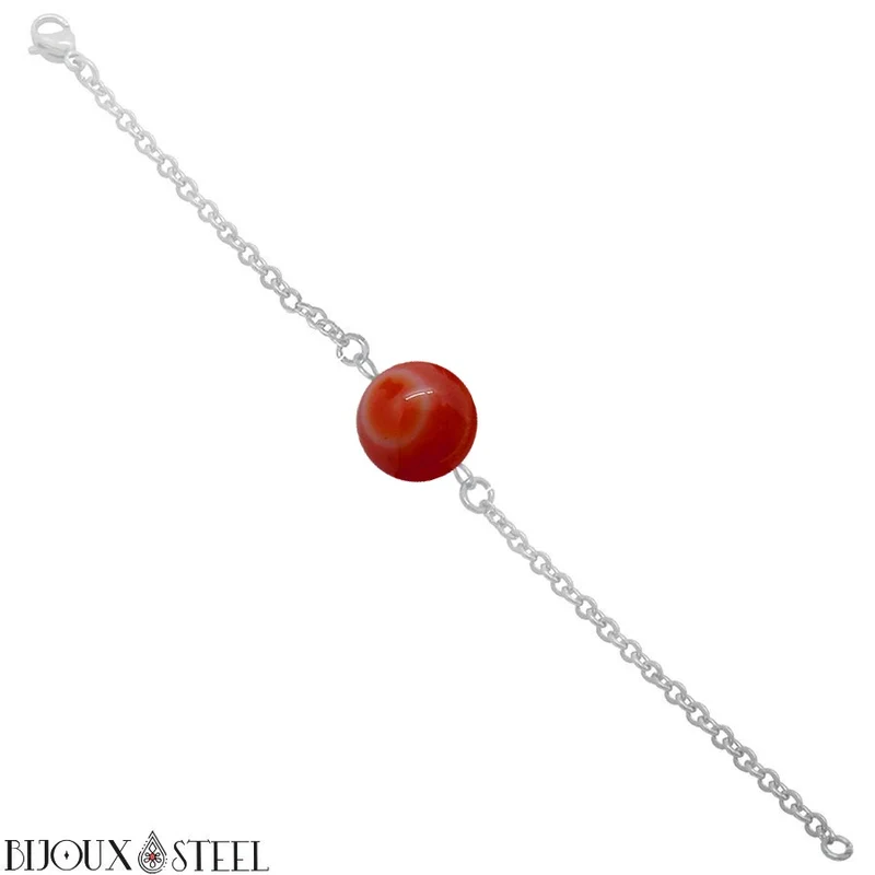 Bracelet à perle d'agate rouge en acier inoxydable