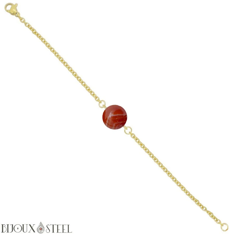 Bracelet à perle d'agate rouge en acier inoxydable