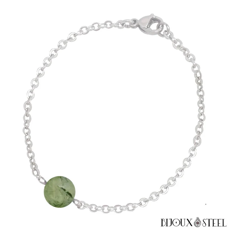 Bracelet à perle de prehnite en acier inoxydable