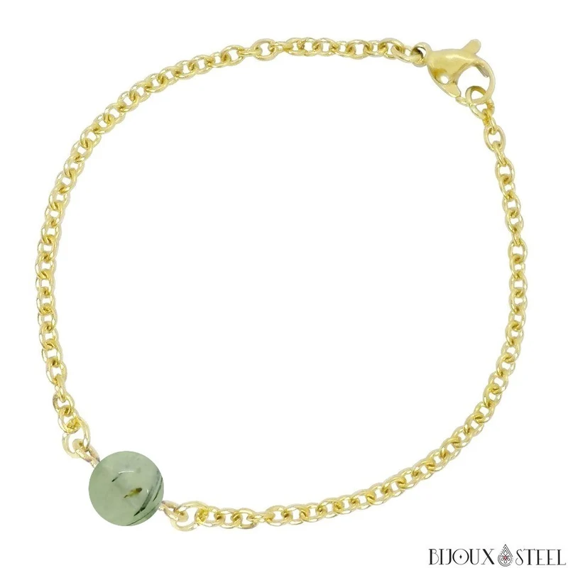Bracelet à perle de prehnite en acier inoxydable