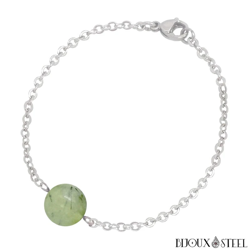 Bracelet à perle de prehnite en acier inoxydable
