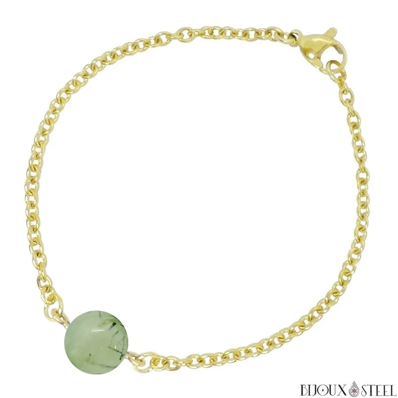 Bracelet à perle de prehnite en acier inoxydable