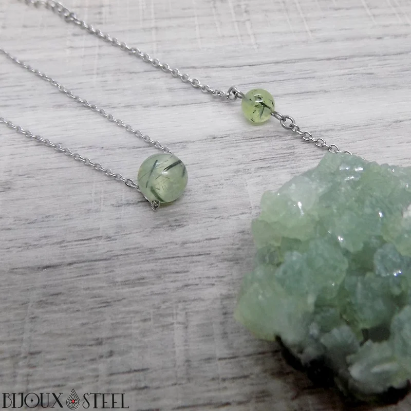 Bracelet à perle de prehnite en acier inoxydable