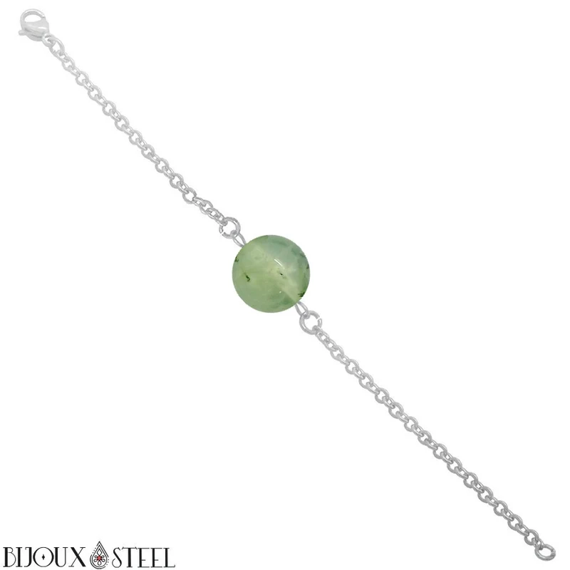 Bracelet à perle de prehnite en acier inoxydable