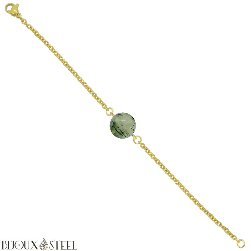 Bracelet à perle de prehnite en acier inoxydable