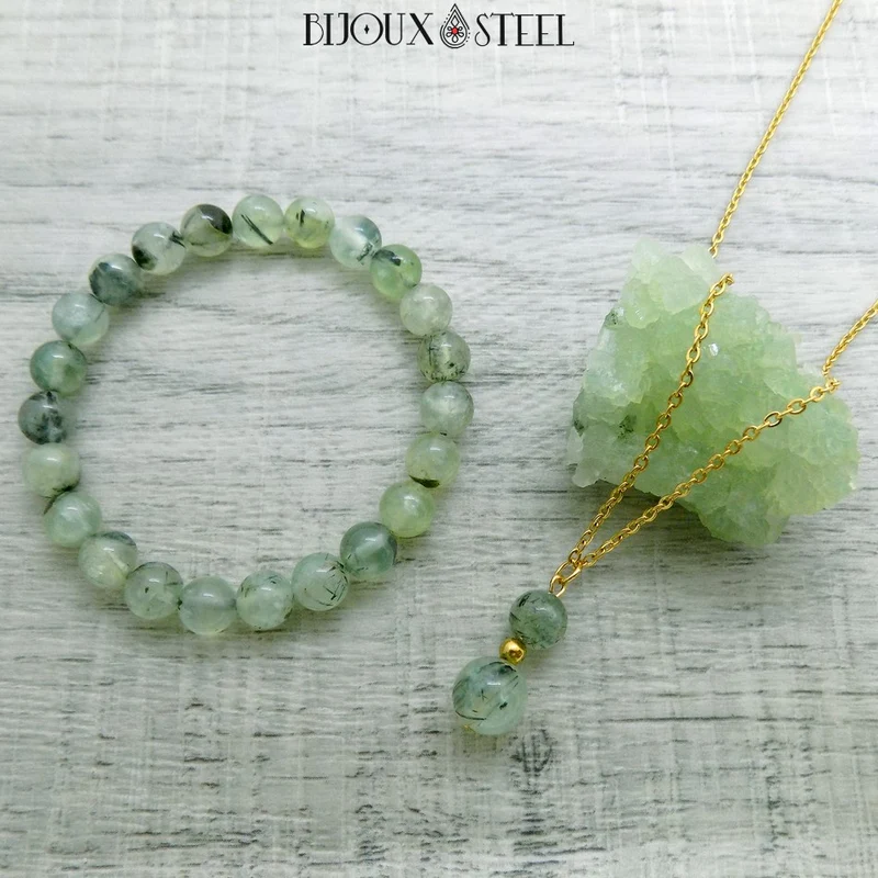 Bracelet en perles de prehnite 8mm