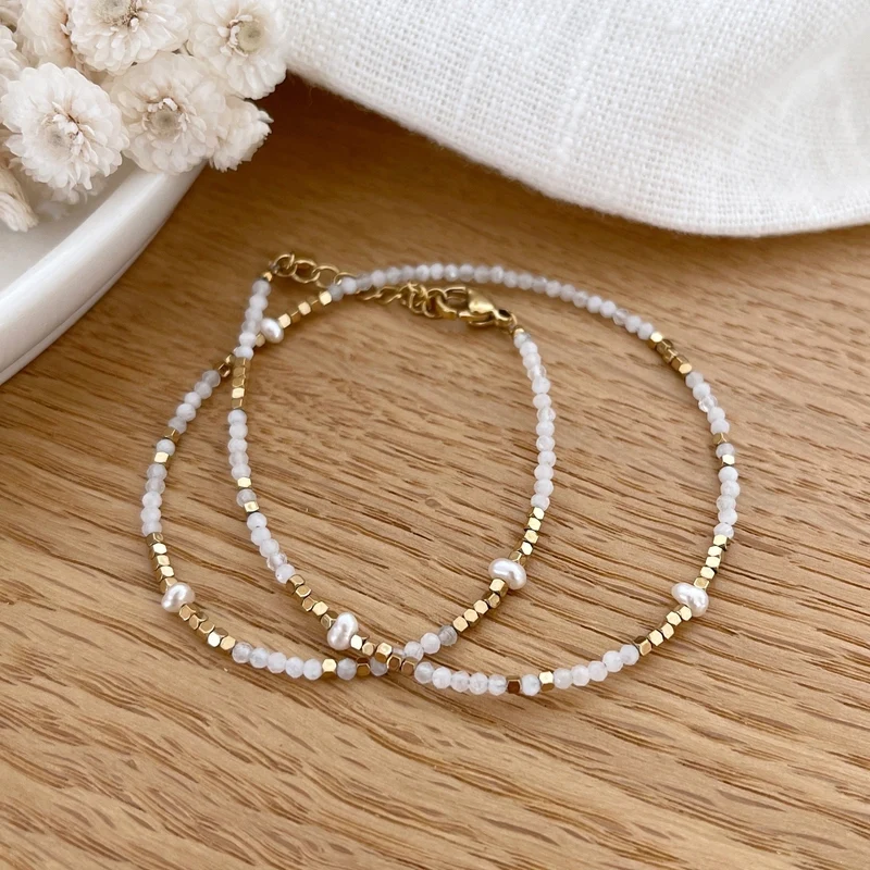 Bracelet "Wallis" agate blanche acier