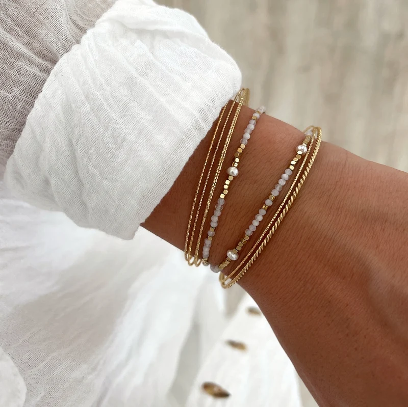 Bracelet "Wallis" agate blanche acier