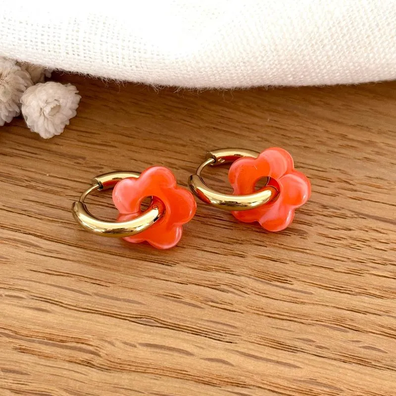 Créoles "Mini Flora" orange fluo acier