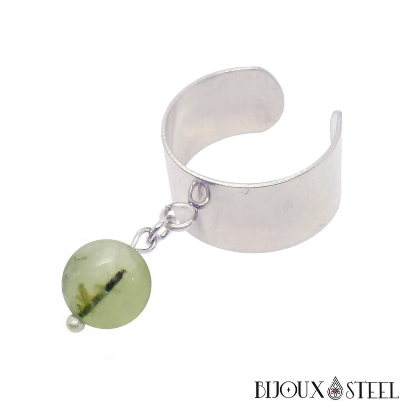 Bague large ajustable à perle de prehnite