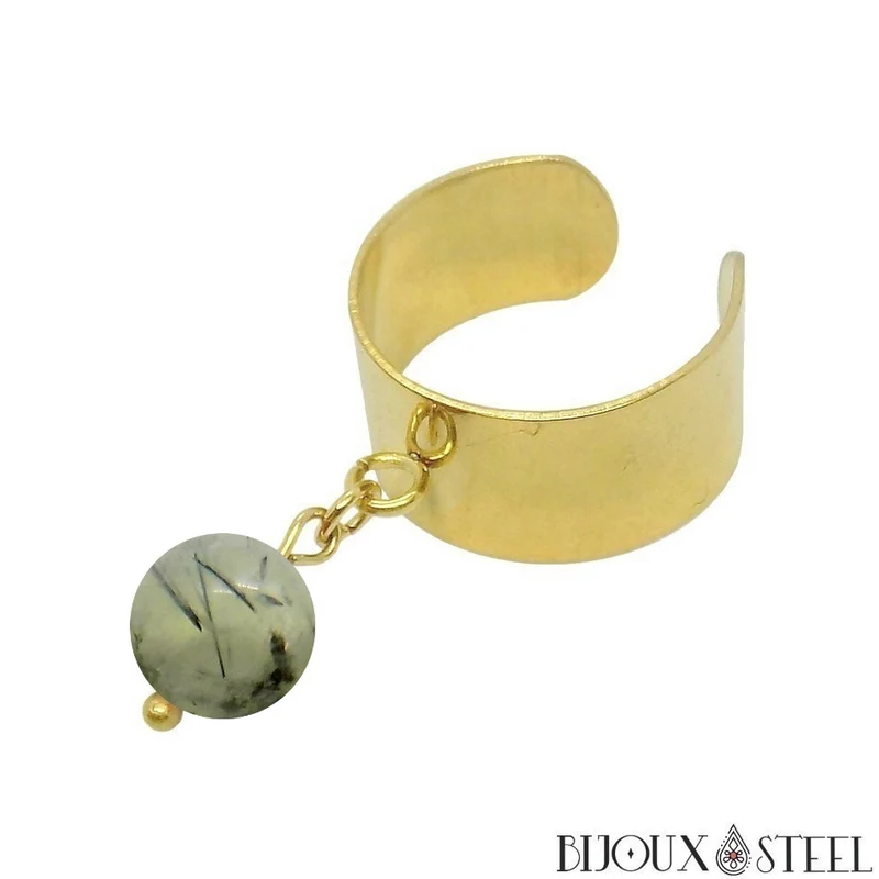 Bague large ajustable à perle de prehnite
