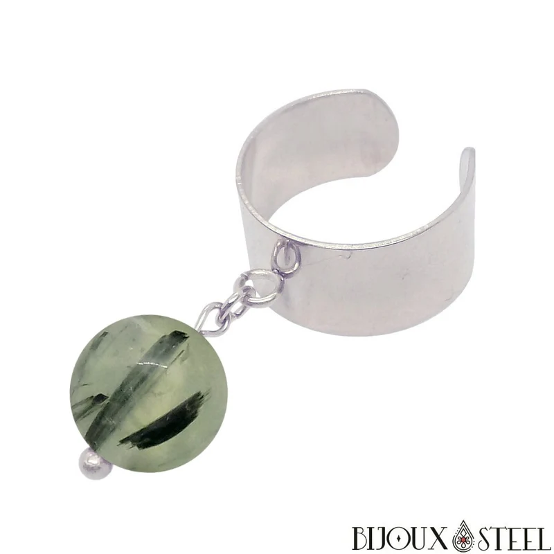 Bague large ajustable à perle de prehnite