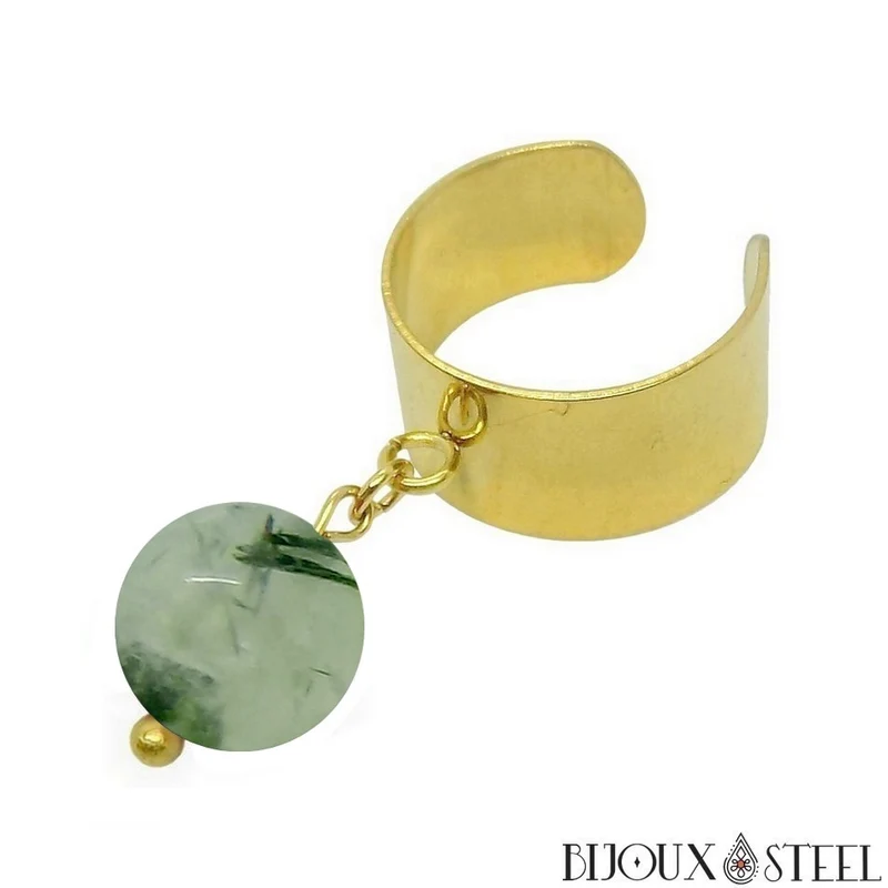 Bague large ajustable à perle de prehnite