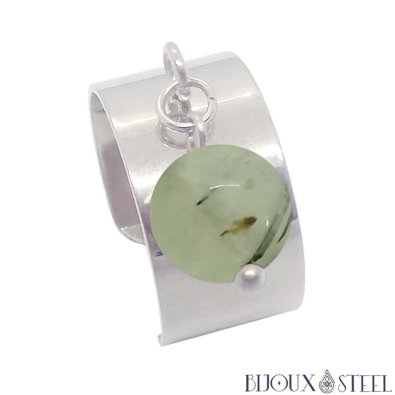 Bague large ajustable à perle de prehnite