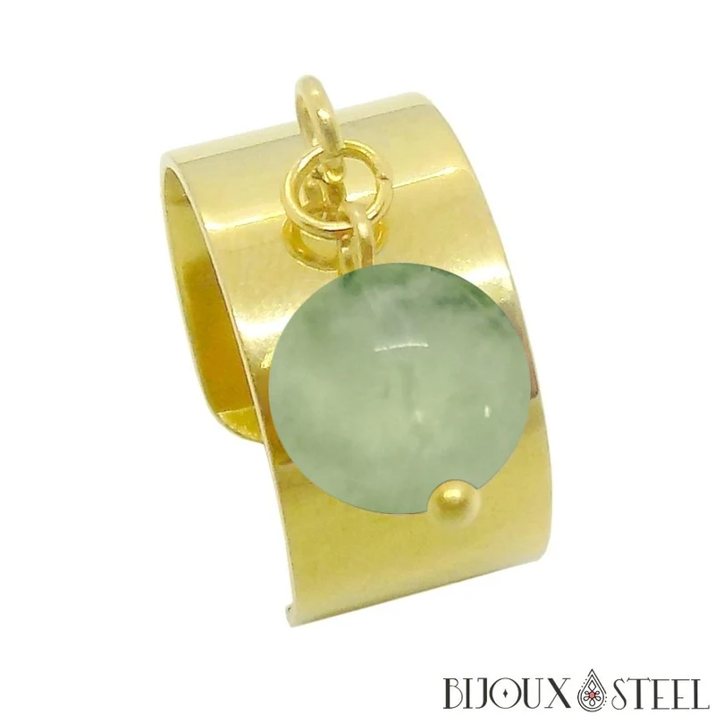 Bague large ajustable à perle de prehnite