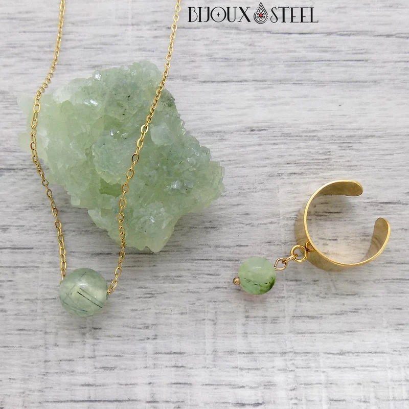 Bague large ajustable à perle de prehnite