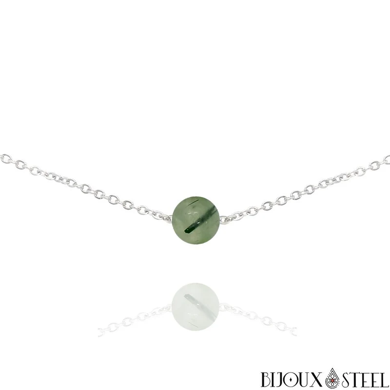 Collier à perle de prehnite en acier inoxydable