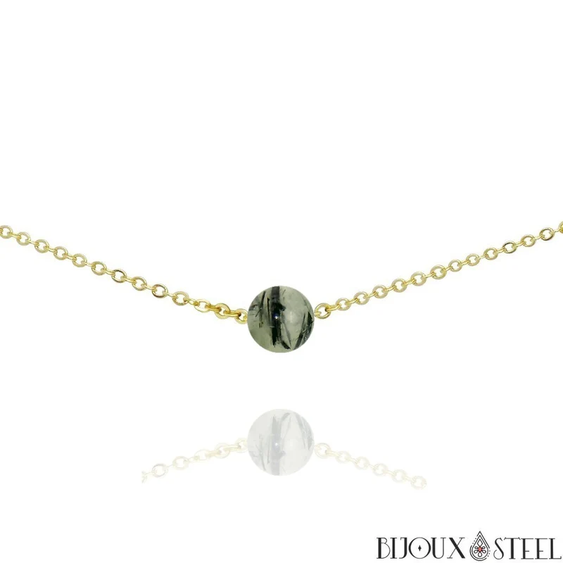 Collier à perle de prehnite en acier inoxydable