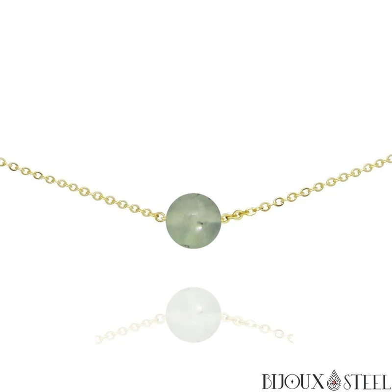 Collier à perle de prehnite en acier inoxydable